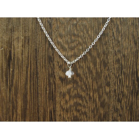 Jewelry - 18" Sterling Silver Tiny Clear Quartz Stone Pendant Necklace Vintage Minimalist